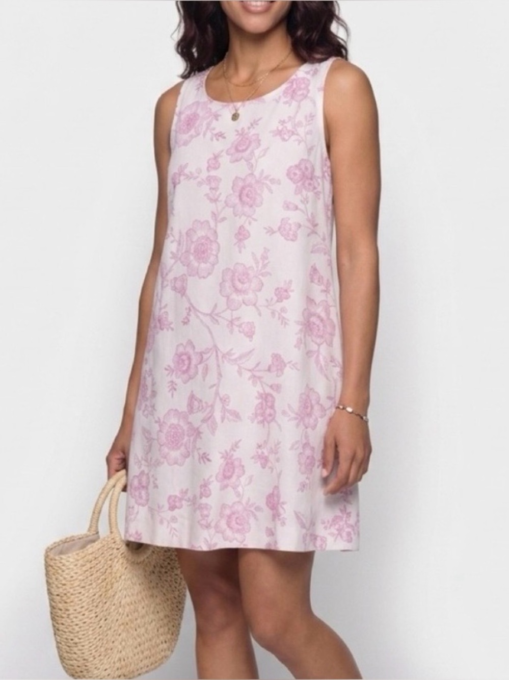 Joie Linen Blend Floral A-Line Shift Dress Garden Romantic White Pink Size XL